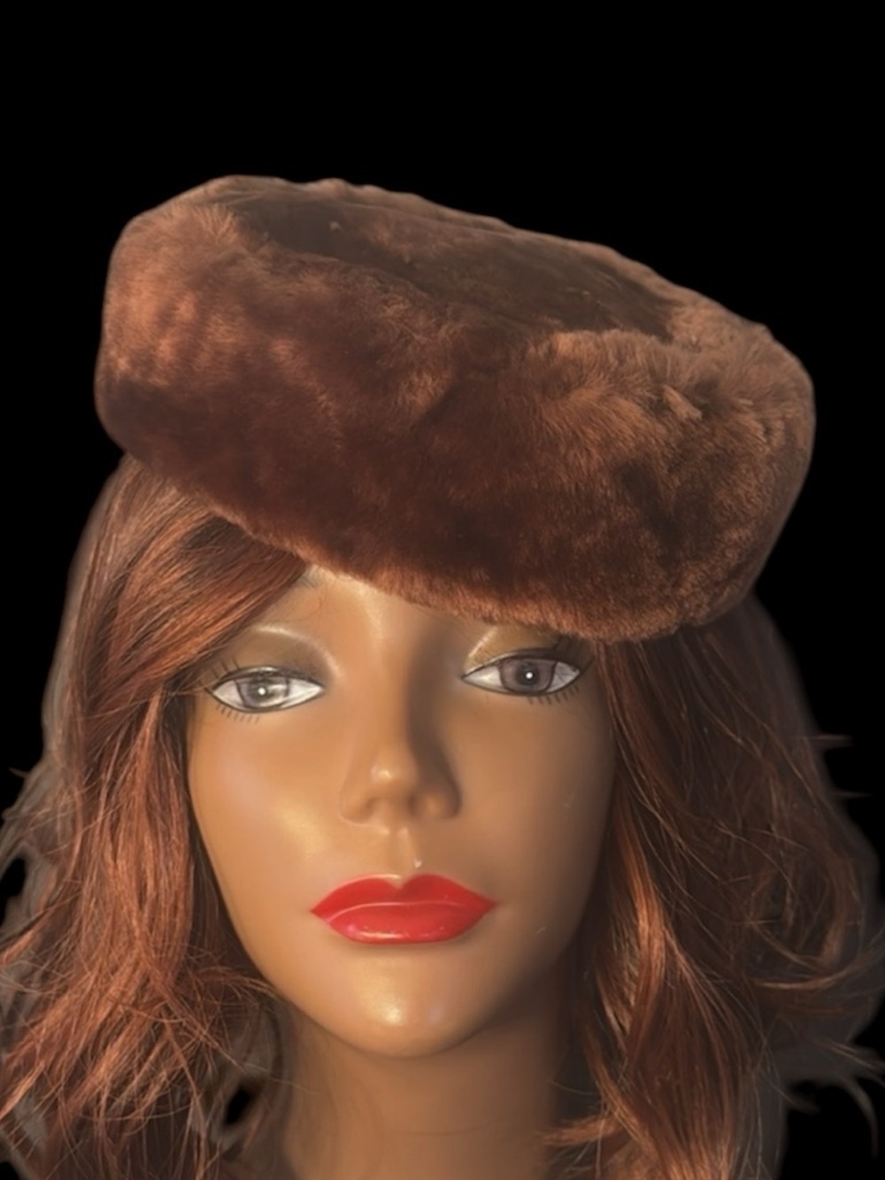 Vintage Mouton Shearling Fur Pill Box Hat